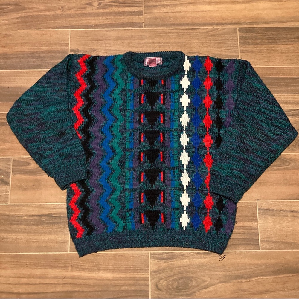 Vintage Concrete Mix Size L Pullover Sweater Textured "Coogi" Style